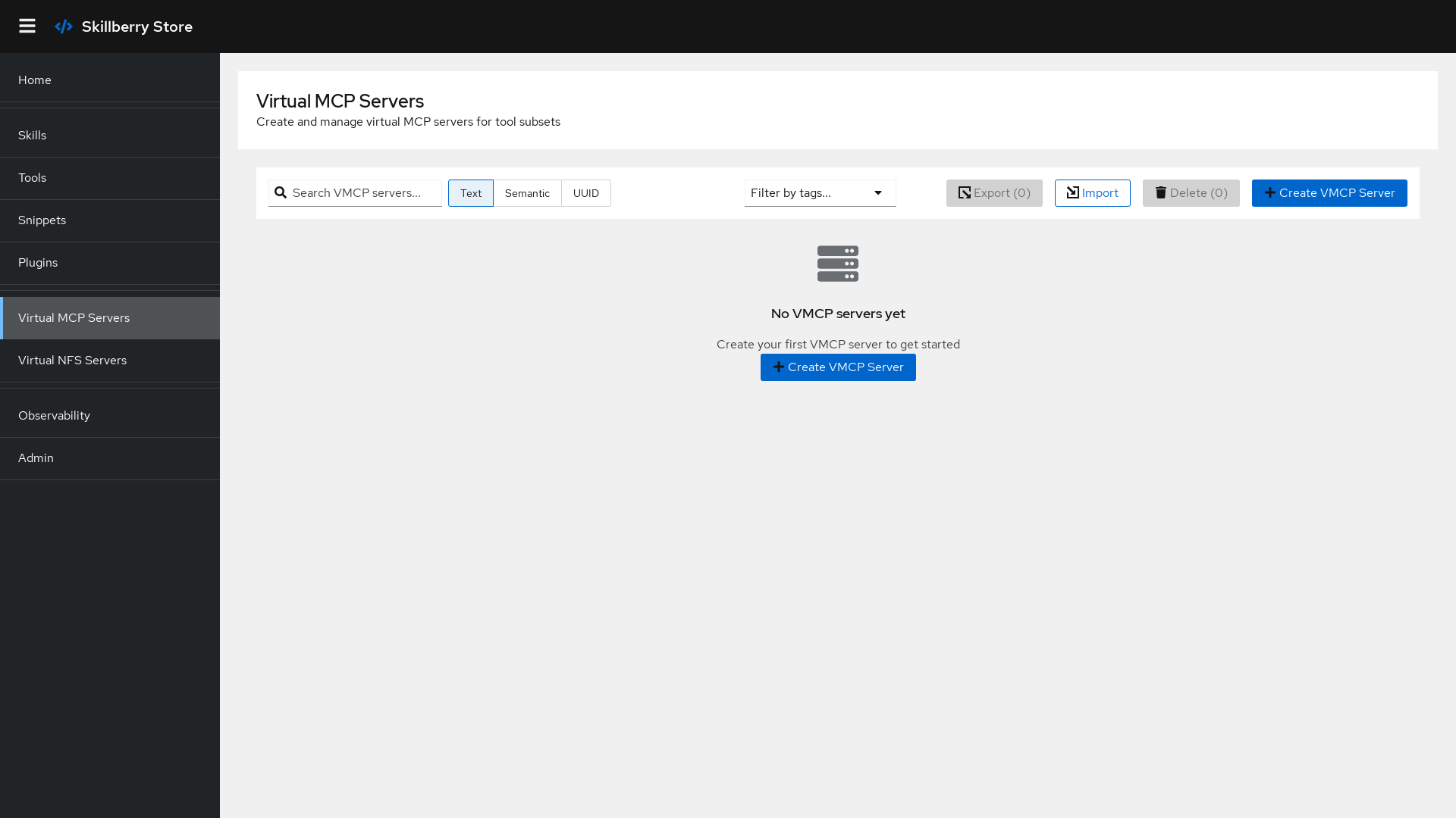 Virtual MCP servers in the Skillberry Store UI